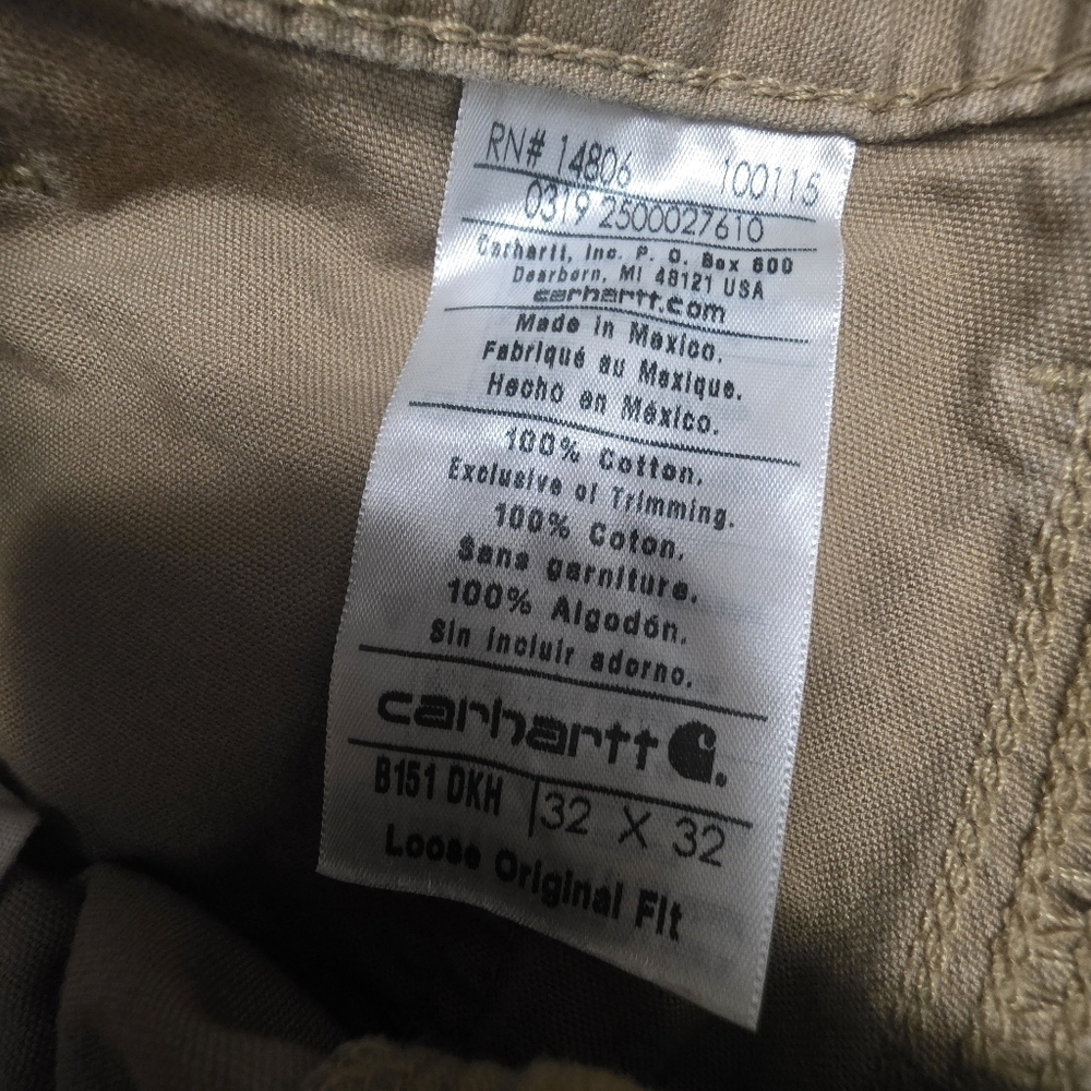 Carhartt Carpenter Dungaree Khaki Brown Workwear Pants Size 32/32 - Picture 8 of 9
